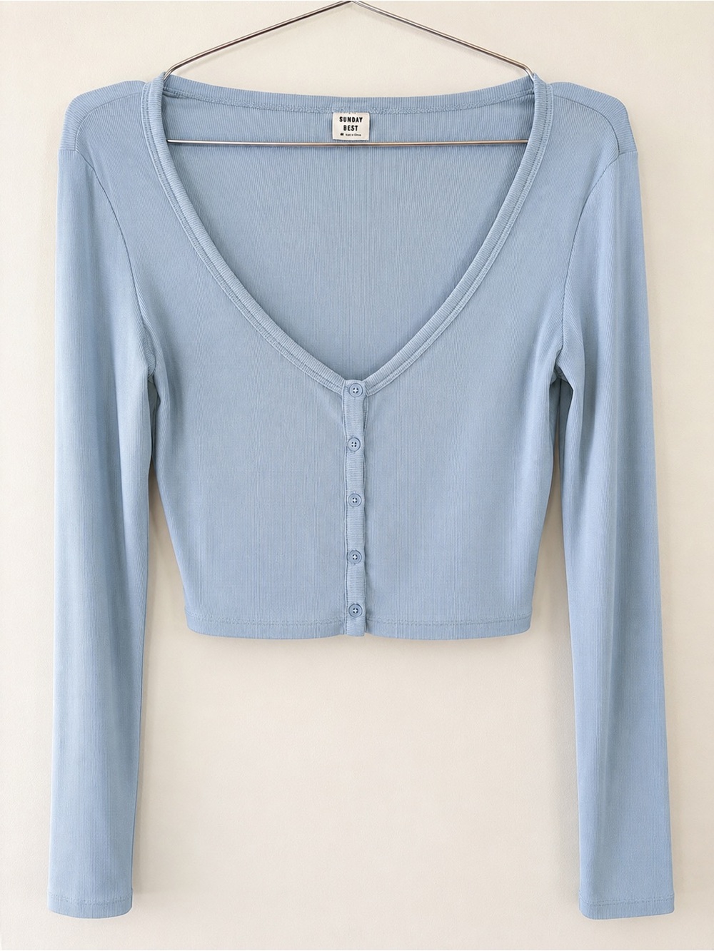Sunday Best Light Blue V-Neck Button Crop Cardigan